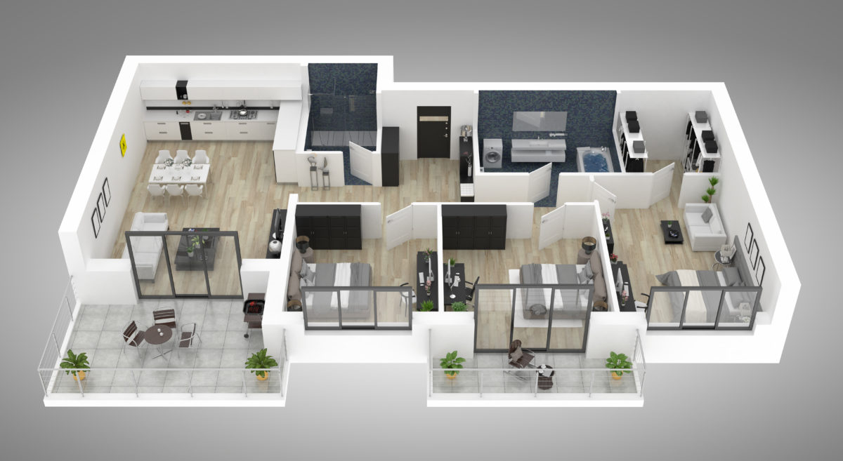 #D rendering of a home floor layout